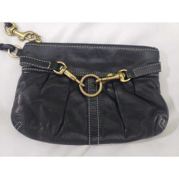 Vtg. Coach Ergo Hampton Studded Belted Leather Hobo Wristlet — Black - Picture 2 of 11